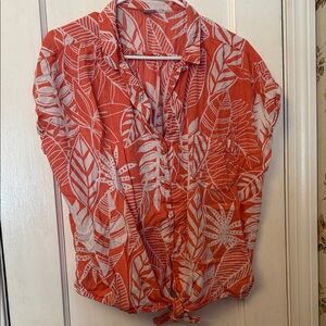 🧡 Old Navy Coral Leaf Print Shirt Sz XL